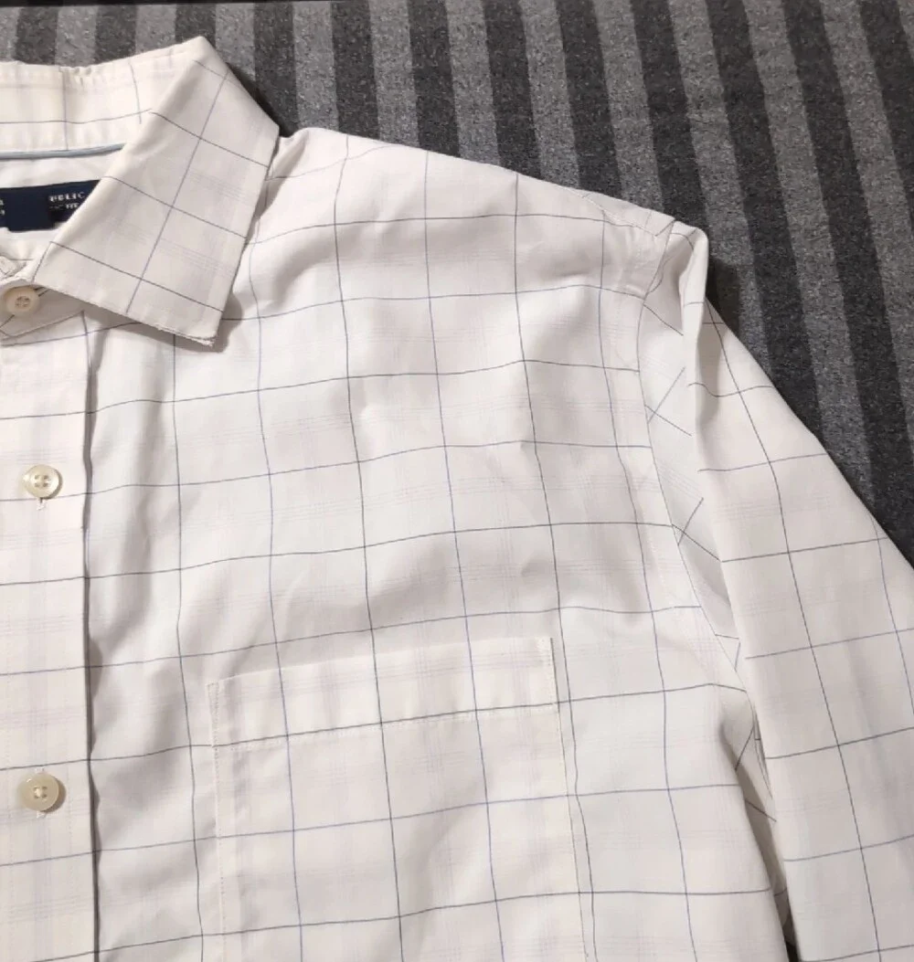 Banana Republic White Button-Up Shirt with Light Blue Windowpane L 16 16½ JAL